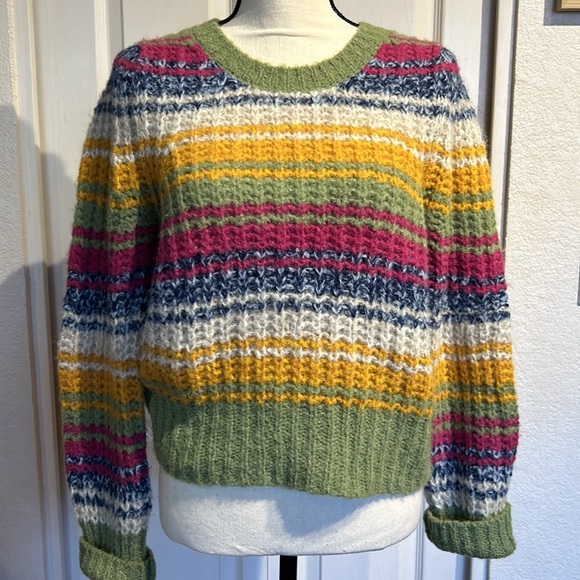 Mother Alpaca Multicolor Puff Sleeve Crop Sweater - Picture 5 of 12